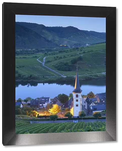 View of River Moselle at dusk, Bremm, Rhineland-Palatinate, Germany