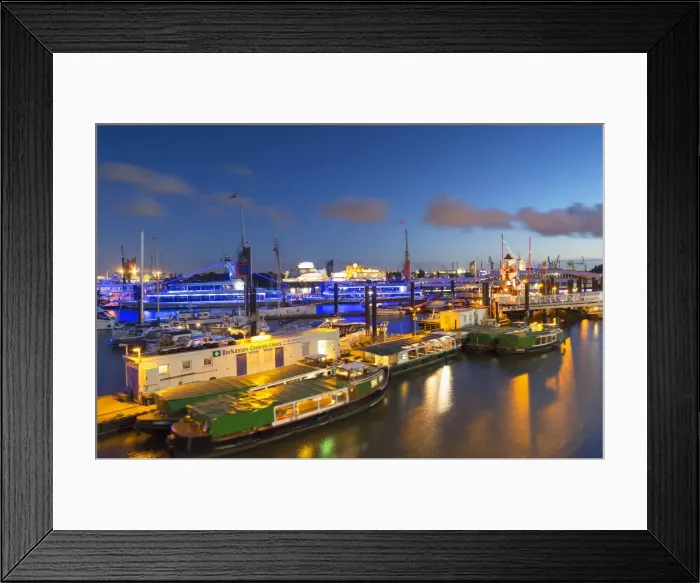Framed Print : Boats in harbour on River Elbe, Hamburg, Germany Framed Print : Boats in harbour on River Elbe, Hamburg, Germany