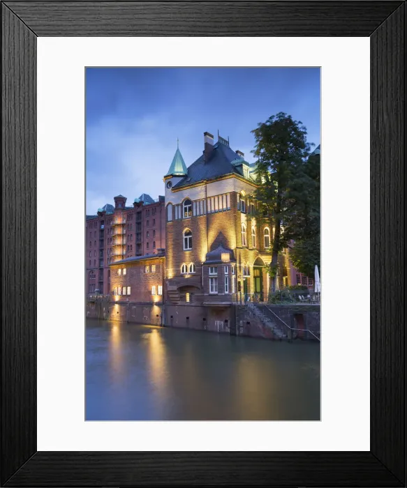 Framed Print : Wasserschloss cafe and warehouses of Speicherstadt (UNESCO World Heritage Site), Hamburg Framed Print : Wasserschloss cafe and warehouses of Speicherstadt (UNESCO World Heritage Site), Hamburg