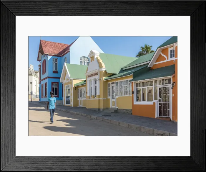 Framed Print : Africa, Namibia, LAoderitz. Colorful renovated German colonial houses Framed Print : Africa, Namibia, LAoderitz. Colorful renovated German colonial houses