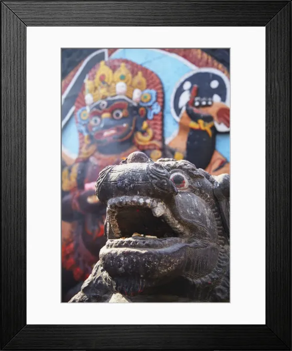 Framed Print : Statue and Kala Bhairab, Durbar Square (UNESCO World Heritage Site), Kathmandu, Nepal