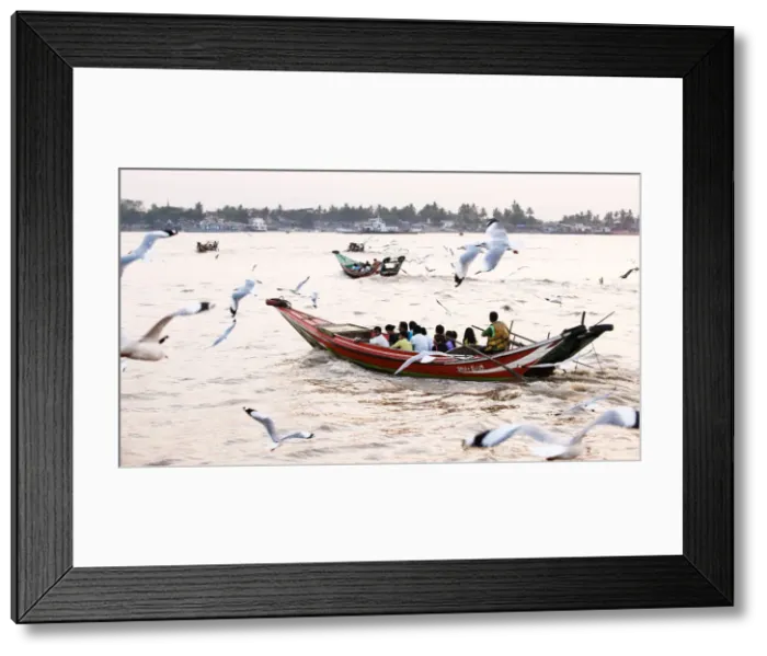Framed Print : Long boats crossing Irrawaddy River during rush hour, Yangon, Burma (Myanmar) Framed Print : Long boats crossing Irrawaddy River during rush hour, Yangon, Burma (Myanmar)