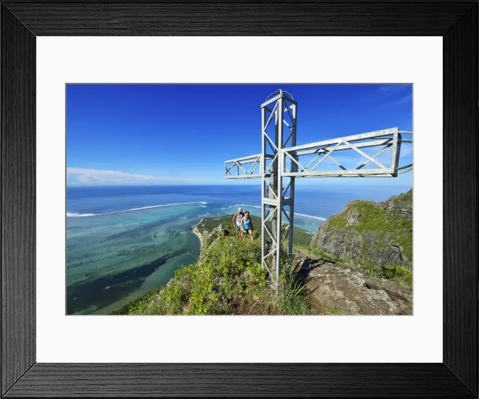 Framed Print : Guide with guests during the ascent to the summit of Le Morne Brabant, Unesco World Framed Print : Guide with guests during the ascent to the summit of Le Morne Brabant, Unesco World