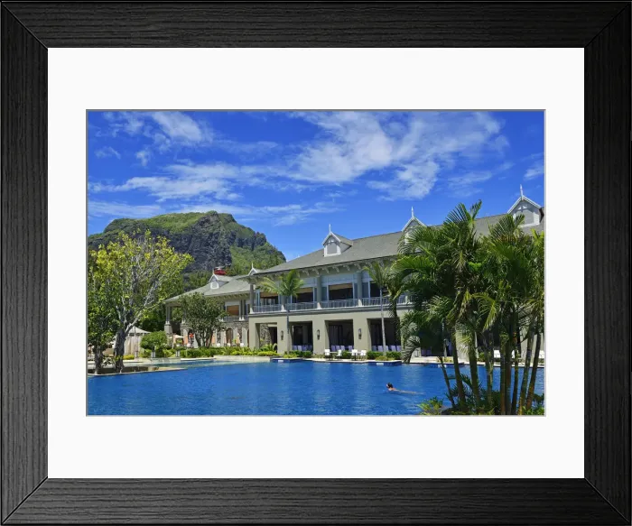 Framed Print : Swimming pool of a luxury hotel on the Le Morne Peninsula, Mauritius, Indian Ocean Framed Print : Swimming pool of a luxury hotel on the Le Morne Peninsula, Mauritius, Indian Ocean