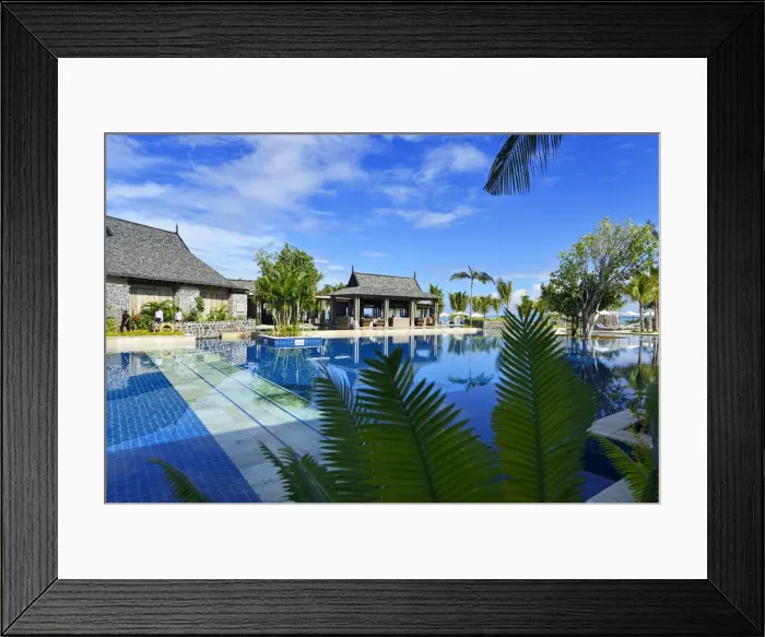 Framed Print : Swimming pool of a luxury hotel on the Le Morne Peninsula, Mauritius, Indian Ocean Framed Print : Swimming pool of a luxury hotel on the Le Morne Peninsula, Mauritius, Indian Ocean