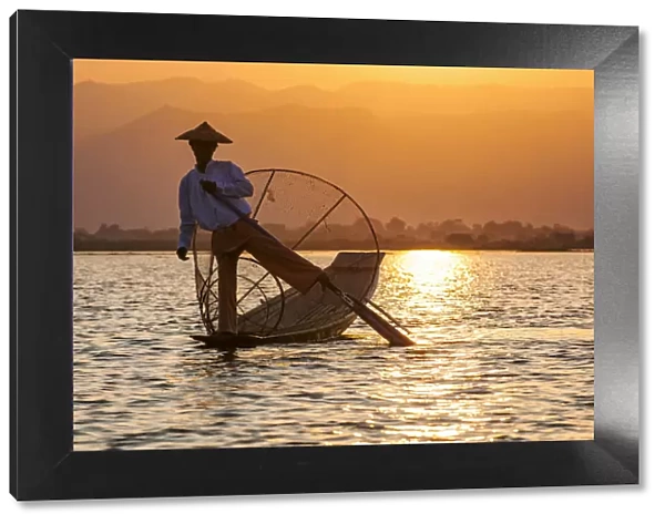 An Intha fisherman on Inle Lake, Burma  /  Myanmar
