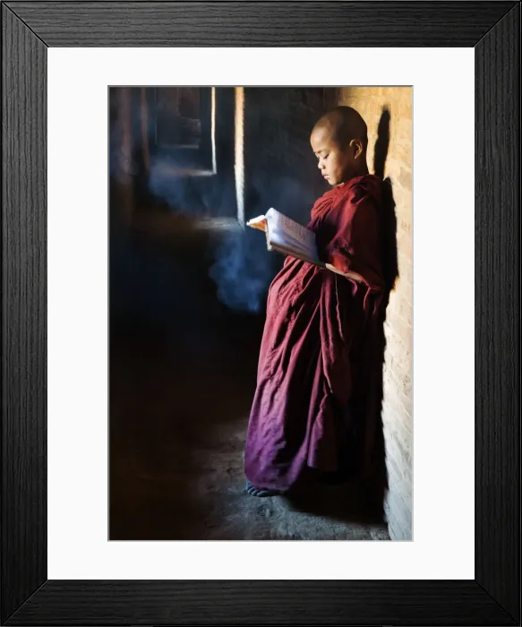 Framed Print : A buddhist monk praying in the temple, Bagan, Burma / Myanmar Framed Print : A buddhist monk praying in the temple, Bagan, Burma / Myanmar