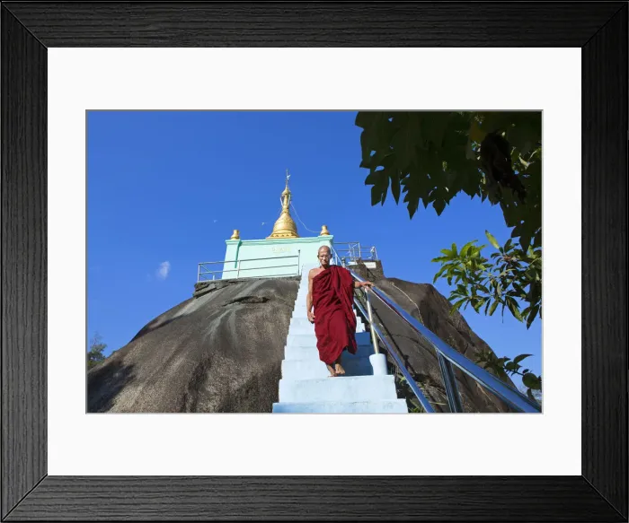 Framed Print : Asia, Southeast Asia, Myanmar, Tanintharyi region, Dawei, giant boulder topped by Framed Print : Asia, Southeast Asia, Myanmar, Tanintharyi region, Dawei, giant boulder topped by