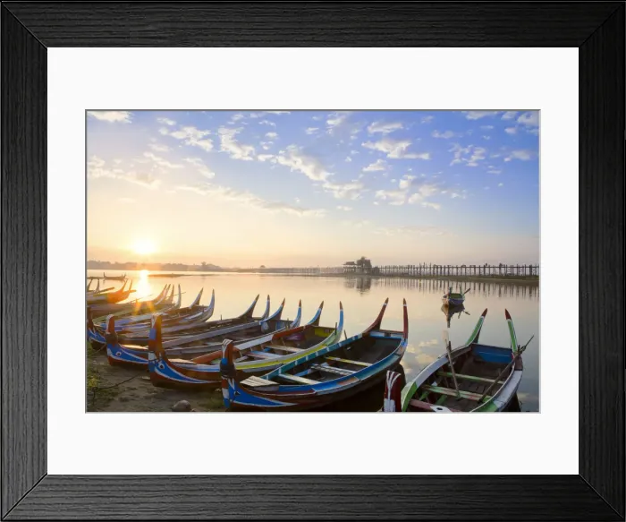Framed Print : Asia, Southeast Asia, Myanmar, Mandalay, traditional fishing boats next to the U Bein Framed Print : Asia, Southeast Asia, Myanmar, Mandalay, traditional fishing boats next to the U Bein
