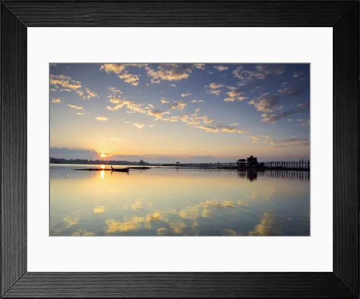 Framed Print : Asia, Southeast Asia, Myanmar, Mandalay; U Bein teak bridge and the Taungthaman Lake