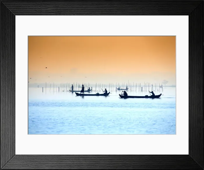 Framed Print : Asia, Southeast Asia, Myanmar, Mandalay; Amarapura, fishermen on the Taungthaman Lake Framed Print : Asia, Southeast Asia, Myanmar, Mandalay; Amarapura, fishermen on the Taungthaman Lake
