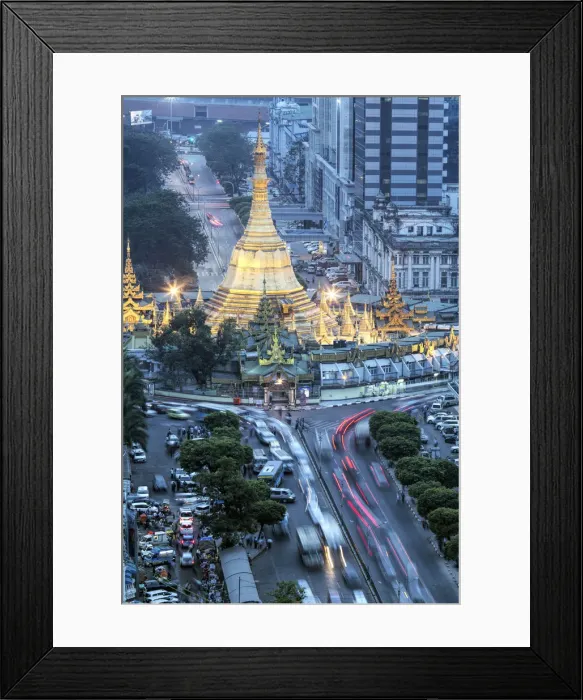 Framed Print : Asia, Southeast Asia, Myanmar, Yangon traffic around the Sule pagoda - the oldest