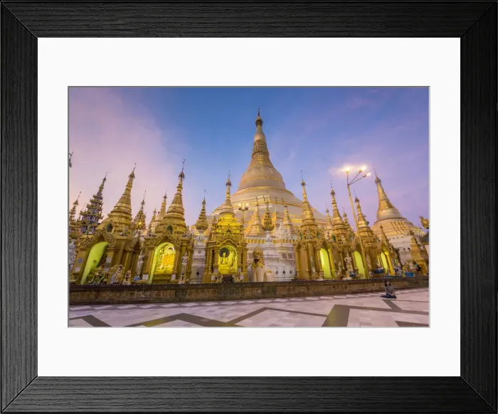 Framed Print : Yangon, Myanmar (Burma). Shwedagon pagoda at sunset