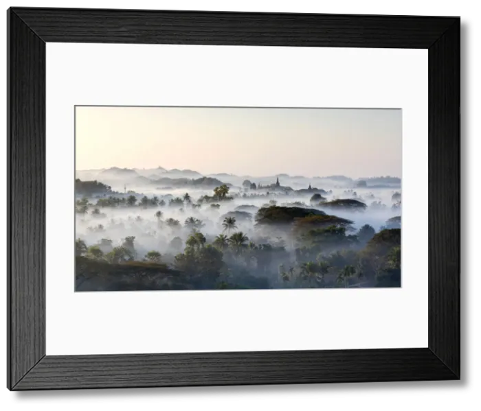 Framed Print : Temple in the mist at dawn, Mrauk U, Burma, Myanmar Framed Print : Temple in the mist at dawn, Mrauk U, Burma, Myanmar