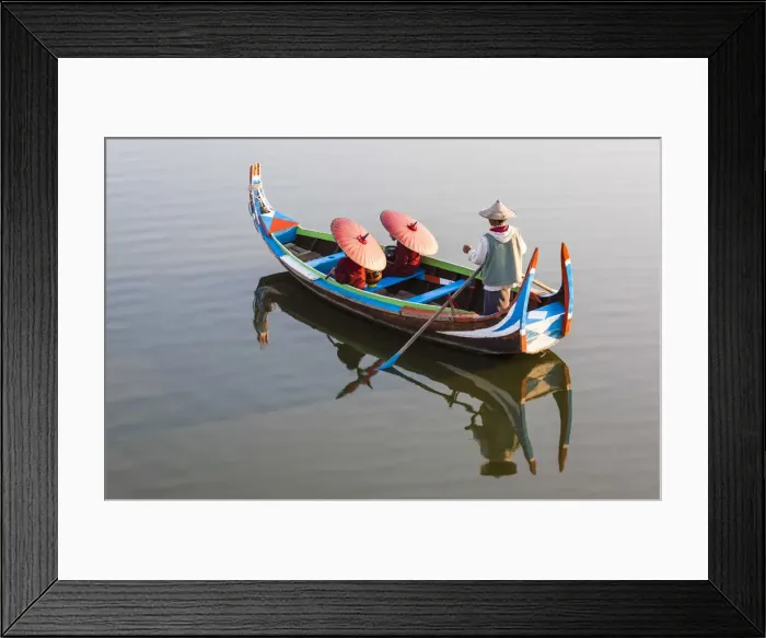 Framed Print : Buddhist novice monks on the Taungthaman Lake, Mandalay, Myanmar Framed Print : Buddhist novice monks on the Taungthaman Lake, Mandalay, Myanmar