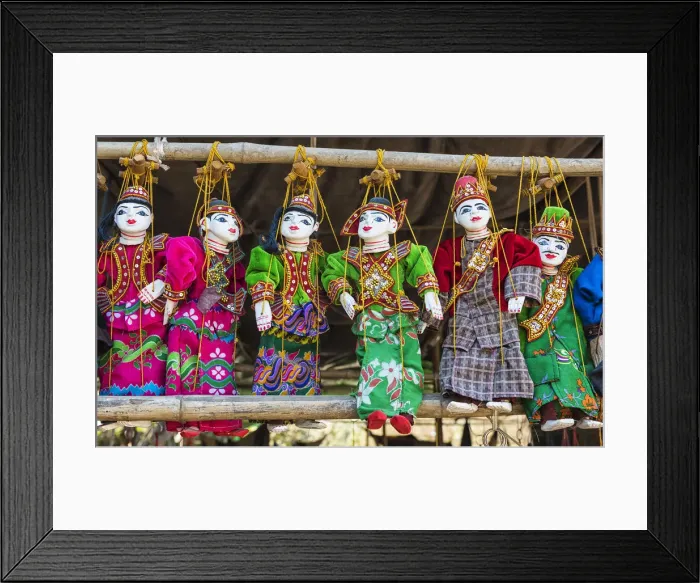 Framed Print : Yoke the, traditional Burmese marionettes, on sale in the local market, Bagan, Mandalay Framed Print : Yoke the, traditional Burmese marionettes, on sale in the local market, Bagan, Mandalay