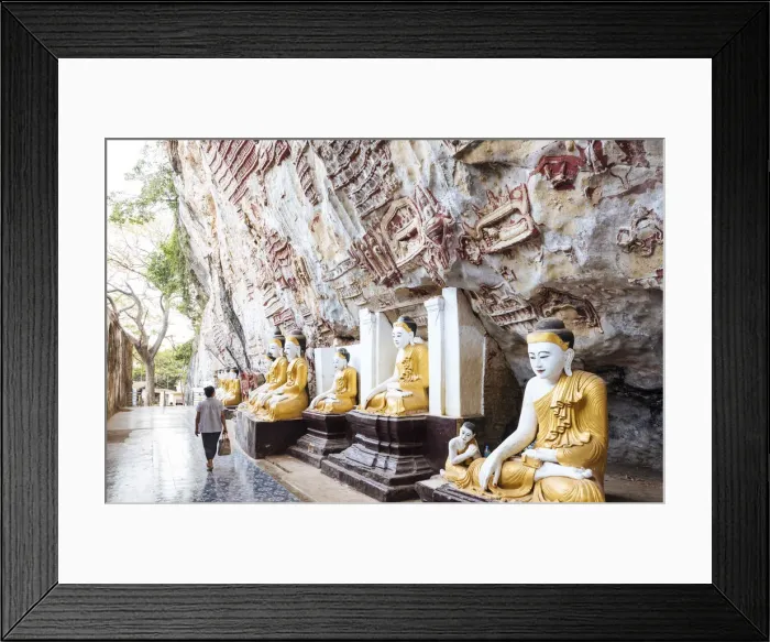 Framed Print : Statues of Buddha, Kaw Gon Cave, Hpa-an, Kayin State. Myanmar, Asia