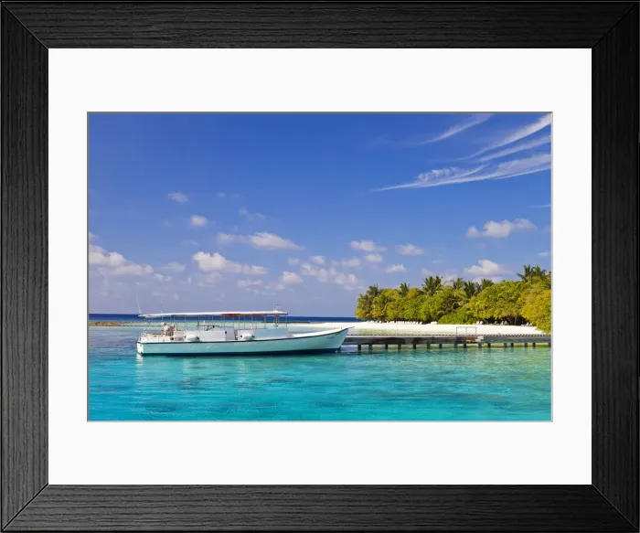 Framed Print : Maldives, Rasdhoo Atoll, Kuramathi Island. A Dive Boat at Kuramathi Island Resort Framed Print : Maldives, Rasdhoo Atoll, Kuramathi Island. A Dive Boat at Kuramathi Island Resort