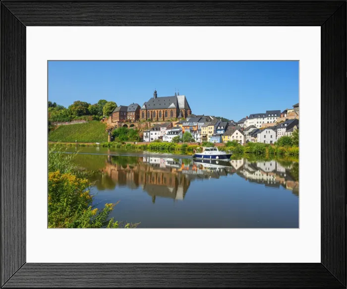 Framed Print : View at Saarburg with church St. Laurentius, river Saar and river Leuk Framed Print : View at Saarburg with church St. Laurentius, river Saar and river Leuk