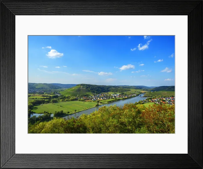 Framed Print : View at river Saar with Ayler Kupp vineyard, Rhineland-Palatinate, Germany Framed Print : View at river Saar with Ayler Kupp vineyard, Rhineland-Palatinate, Germany