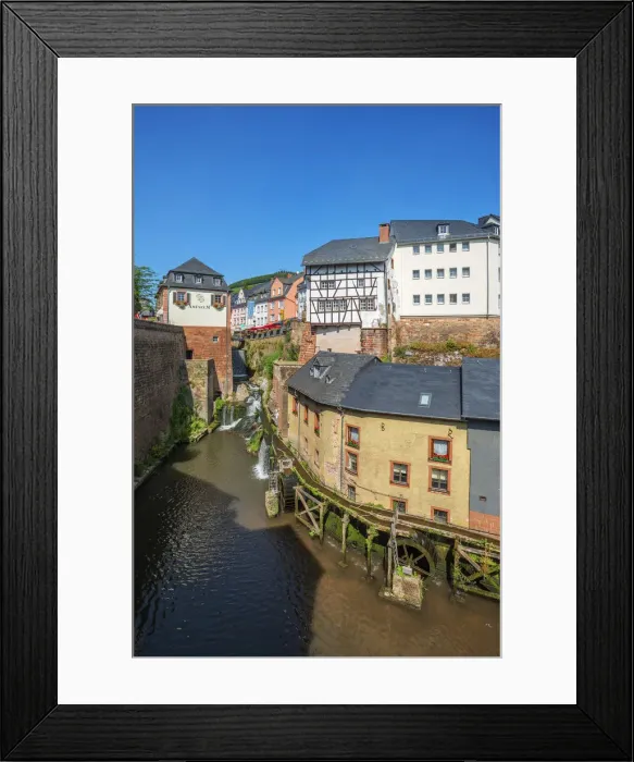 Framed Print : Historical Hackenberger mill and Leuk waterfalls, Saarburg, Rhineland-Palatinate, Germany Framed Print : Historical Hackenberger mill and Leuk waterfalls, Saarburg, Rhineland-Palatinate, Germany