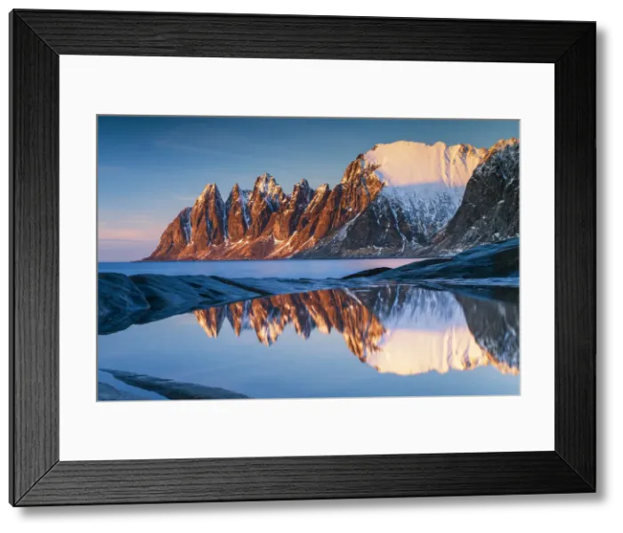 Framed Print : The Devils Jaw Reflecting in Tide-pool, Senja, Norway Framed Print : The Devils Jaw Reflecting in Tide-pool, Senja, Norway