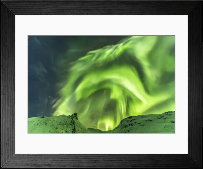 Framed Print : Aurora Borealis over Mountain, Senja, Norway Framed Print : Aurora Borealis over Mountain, Senja, Norway