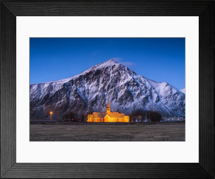 Framed Print : Flakstad Church at Night, Flakstad, Lofoten Islands, Norway Framed Print : Flakstad Church at Night, Flakstad, Lofoten Islands, Norway
