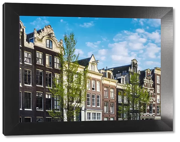 Netherlands, North Holland, Amsterdam. Facades of canal houses on Oudezijds Voorburgwal