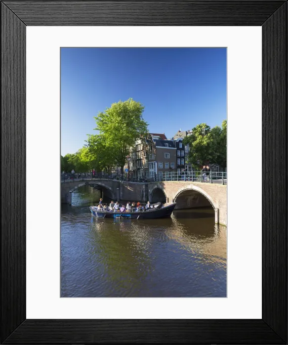 Framed Print : Boat on Prinsengracht canal, Amsterdam, Netherlands