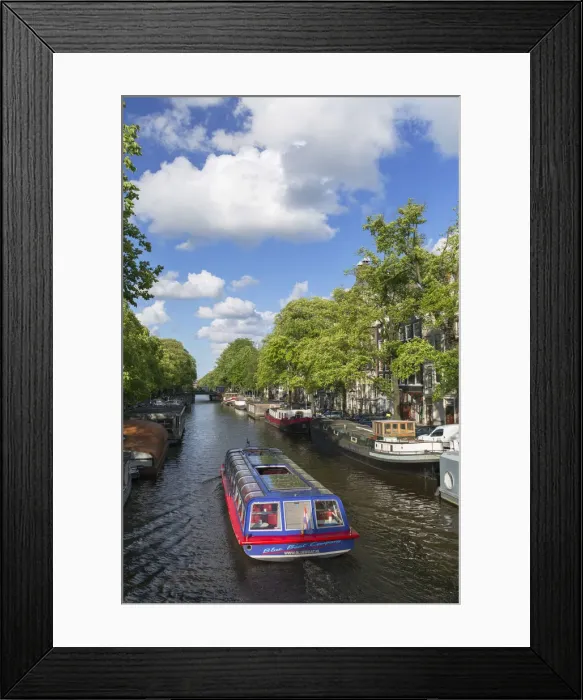 Framed Print : Cruise boat on Prinsengracht canal, Amsterdam, Netherlands