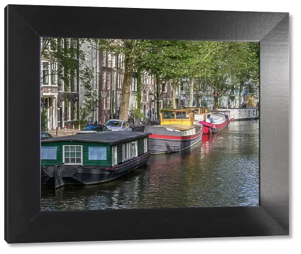 Houseboats on Raamgracht Canal, Amsterdam, North Holland, The Netherlands