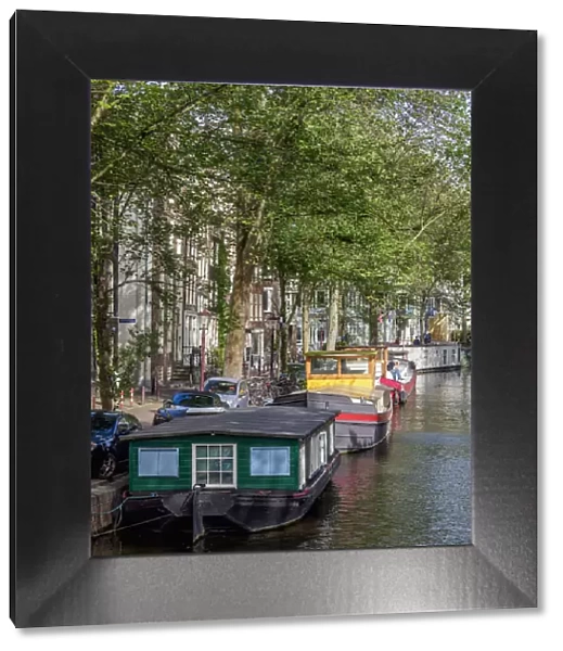 Houseboats on Raamgracht Canal, Amsterdam, North Holland, The Netherlands