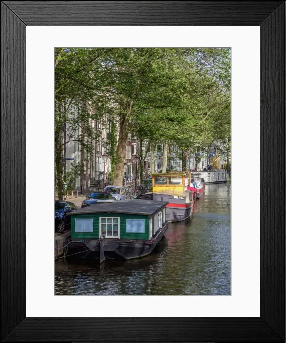 Framed Print : Houseboats on Raamgracht Canal, Amsterdam, North Holland, The Netherlands Framed Print : Houseboats on Raamgracht Canal, Amsterdam, North Holland, The Netherlands