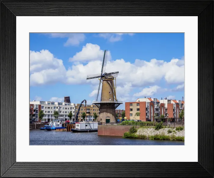 Framed Print : Middenkous Port and Windmill in Delfshaven, Rotterdam, South Holland, The Netherlands