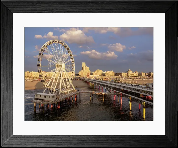 Framed Print : Pier and Ferris Wheel in Scheveningen at sunset, elevated view, The Hague, South Holland Framed Print : Pier and Ferris Wheel in Scheveningen at sunset, elevated view, The Hague, South Holland