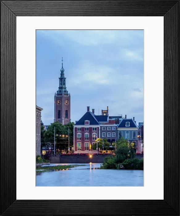 Framed Print : View over Hofvijver towards Grote of Sint-Jacobskerk at twilight, The Hague, South Framed Print : View over Hofvijver towards Grote of Sint-Jacobskerk at twilight, The Hague, South