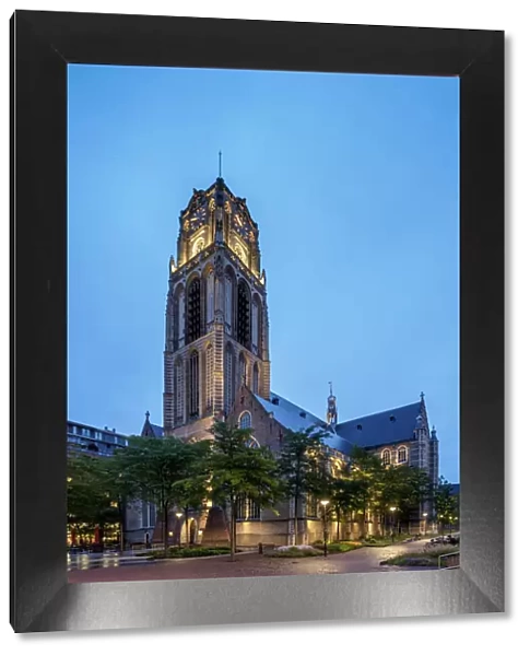 Grote of Sint-Laurenskerk at twilight, Rotterdam, South Holland, The Netherlands