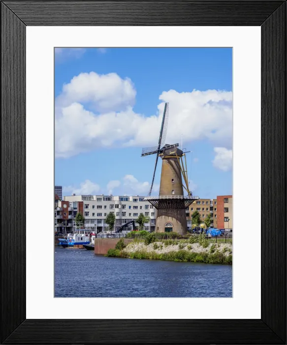 Framed Print : Middenkous Port and Windmill in Delfshaven, Rotterdam, South Holland, The Netherlands Framed Print : Middenkous Port and Windmill in Delfshaven, Rotterdam, South Holland, The Netherlands