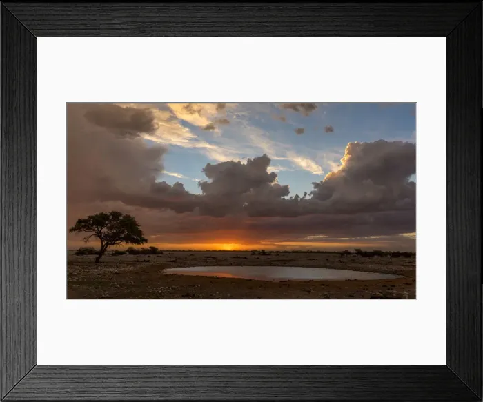 Framed Print : Africa, Namibia, Ethosha National Park. The waterhole of Okaukuejo at Sunset with Framed Print : Africa, Namibia, Ethosha National Park. The waterhole of Okaukuejo at Sunset with