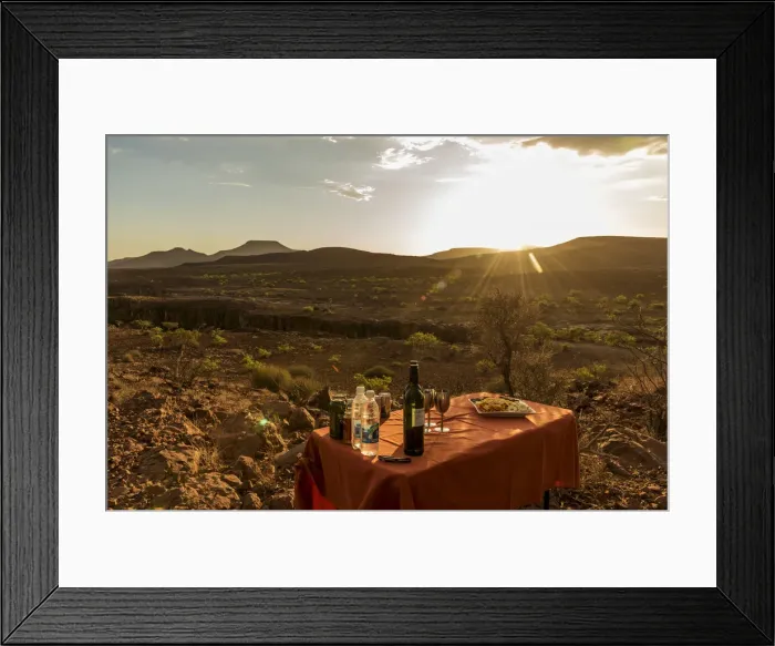 Framed Print : Africa, Namibia, Palmwag. Sundowner at the Aub Canyon