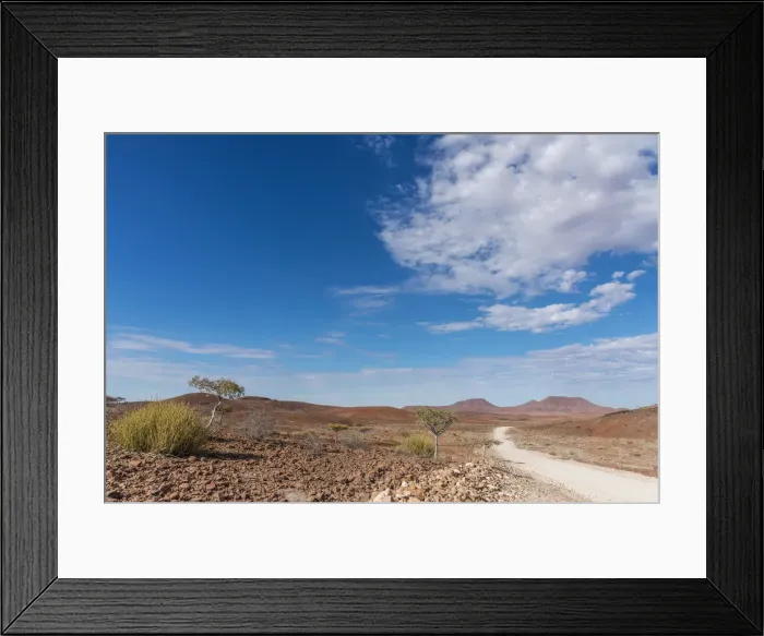 Framed Print : Africa, Namibia, Damaraland. A lonely road through the landscape