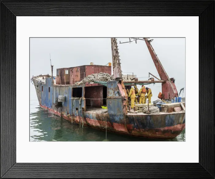 Framed Print : Africa, Namibia, Walvis Bay. Fishermen on a boat