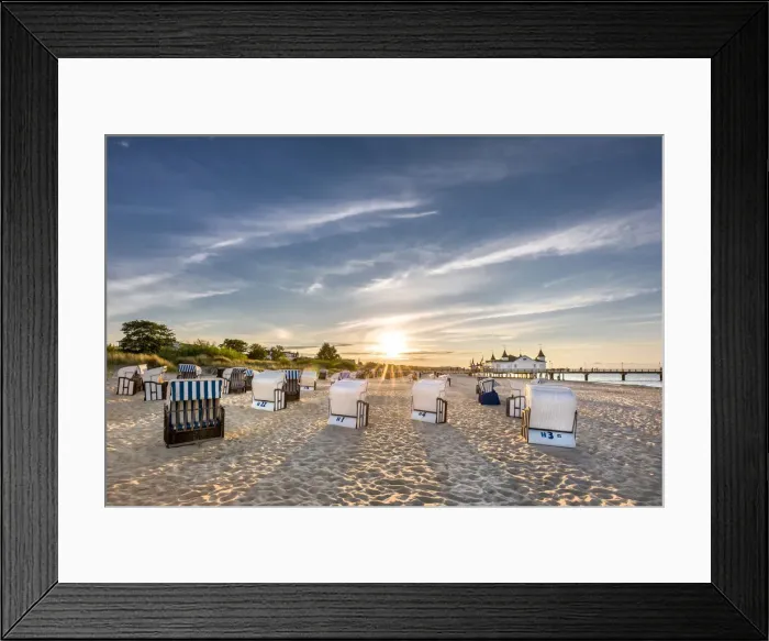 Framed Print : Beach baskets and pier, Ahlbeck, Usedom island, Mecklenburg-Western Pomerania, Germany Framed Print : Beach baskets and pier, Ahlbeck, Usedom island, Mecklenburg-Western Pomerania, Germany