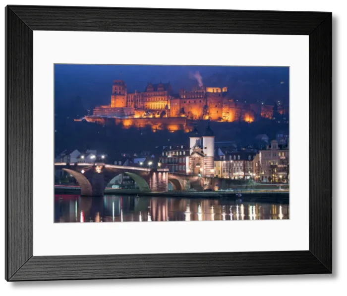 Framed Print : Heidelberg castle and Old Bridge illuminated in winter at night, Baden-Wurttemberg Framed Print : Heidelberg castle and Old Bridge illuminated in winter at night, Baden-Wurttemberg