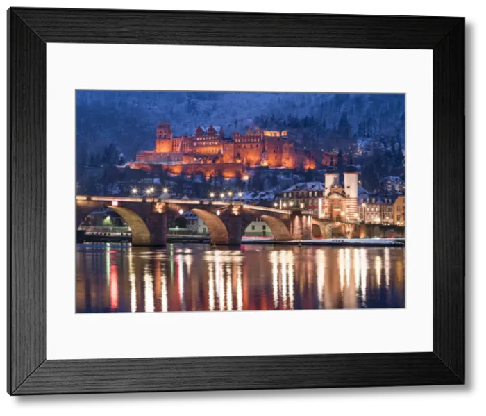Framed Print : Heidelberg castle and Old Bridge illuminated in winter at night, Baden-Wurttemberg Framed Print : Heidelberg castle and Old Bridge illuminated in winter at night, Baden-Wurttemberg