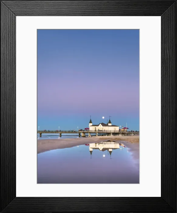 Framed Print : Full moon above the pier, Ahlbeck, Usedom island, Mecklenburg-Western Pomerania, Germany Framed Print : Full moon above the pier, Ahlbeck, Usedom island, Mecklenburg-Western Pomerania, Germany