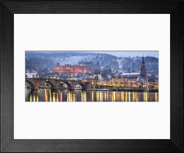 Framed Print : Heidelberg castle in winter with the Old Bridge and Church of the Holy Spirit along Framed Print : Heidelberg castle in winter with the Old Bridge and Church of the Holy Spirit along