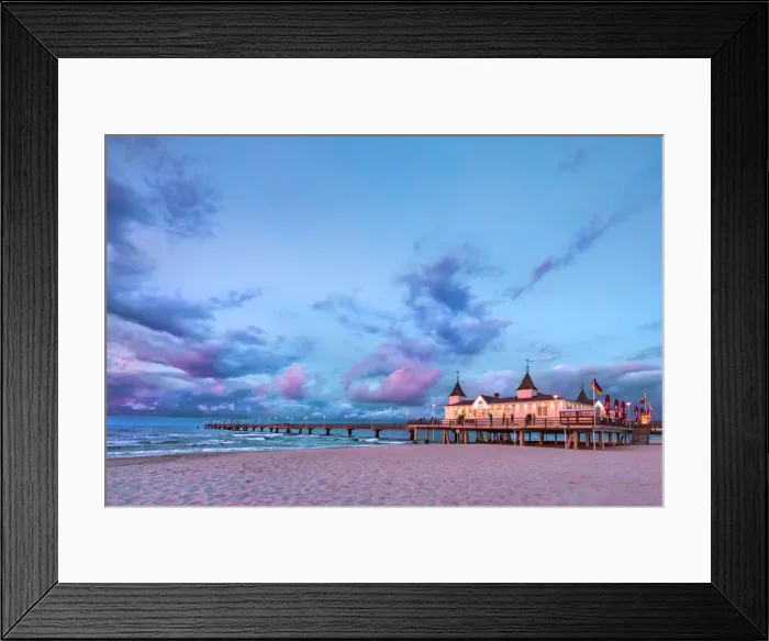 Framed Print : Pier at sunset, Ahlbeck, Usedom island, Mecklenburg-Western Pomerania, Germany