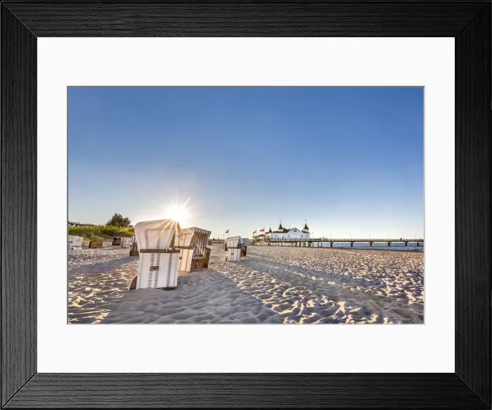 Framed Print : Beach baskets and pier, Ahlbeck, Usedom island, Mecklenburg-Western Pomerania, Germany Framed Print : Beach baskets and pier, Ahlbeck, Usedom island, Mecklenburg-Western Pomerania, Germany